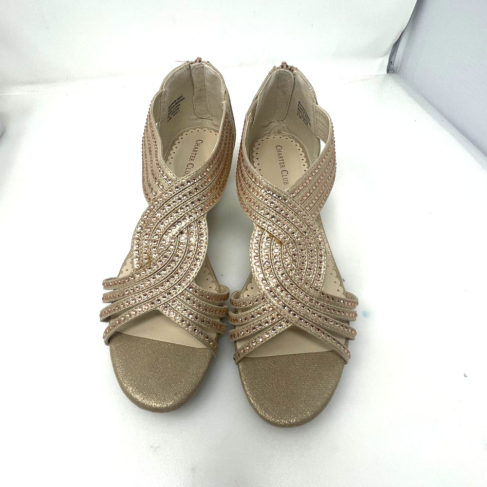 Charter Club Ginifur Rhinestone Wedge Sandals in‎ Rose Gold Size 9.5 M New - Picture 4 of 11